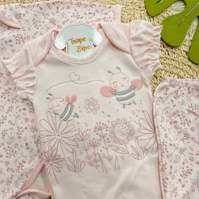 CONJ. DE MALHA 3 PEÇAS - Abelha Fofa com Tule - Rose